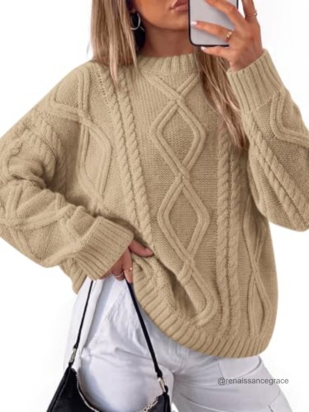 Women's Oversized Cable Knit Sweater Acrylic Pullover Fall Layer